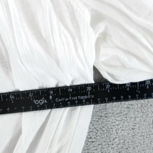 Free People Blouse Womens L White Puff Sleeve Button Front Crop Boho Ruffle Hem - Picture 8 of 10